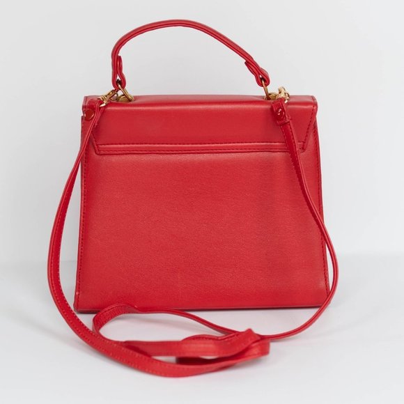 Small Structured Crossbody Purse, Satchel, Red w Gold Hardware & Removable Strap - Picture 5 of 7